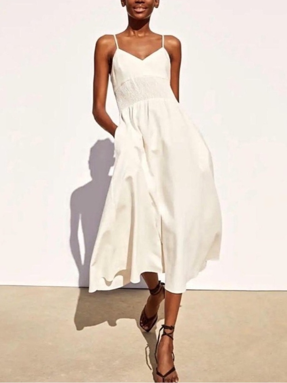 Zara Cream V-Neck Spaghetti-Strap Midi Dress - Picture 2 of 3